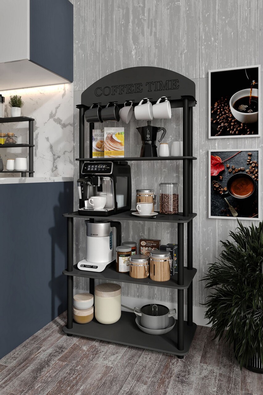 Dulap de bucatarie, Hanah Home, Time, 34x69x140 cm, MDF , Negru - imagine 5